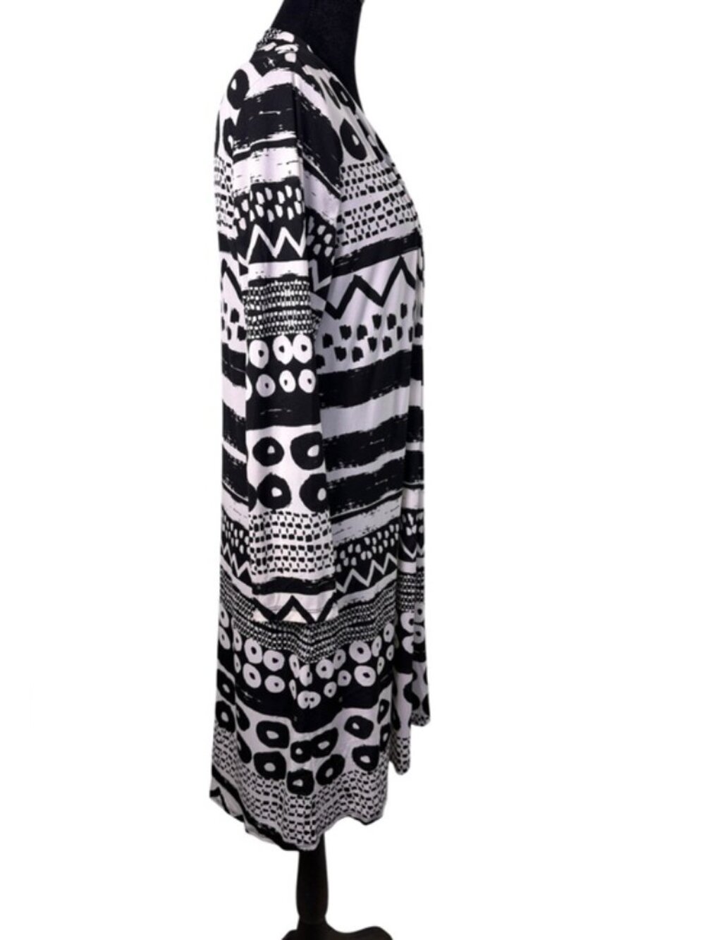 Slim Factor by Investments Black White Abstract Longline Cardigan M - Picture 5 of 7